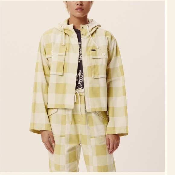 Obey checkered plaid green white jacket. Size M, great condition, slightly used. - Picture 1 of 5